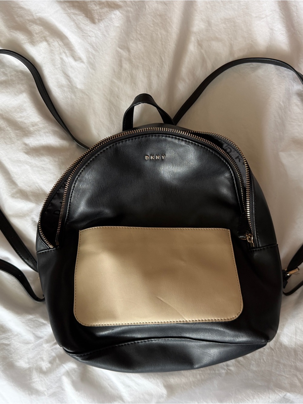 DKNY Black and Cream Leather Mini Backpack